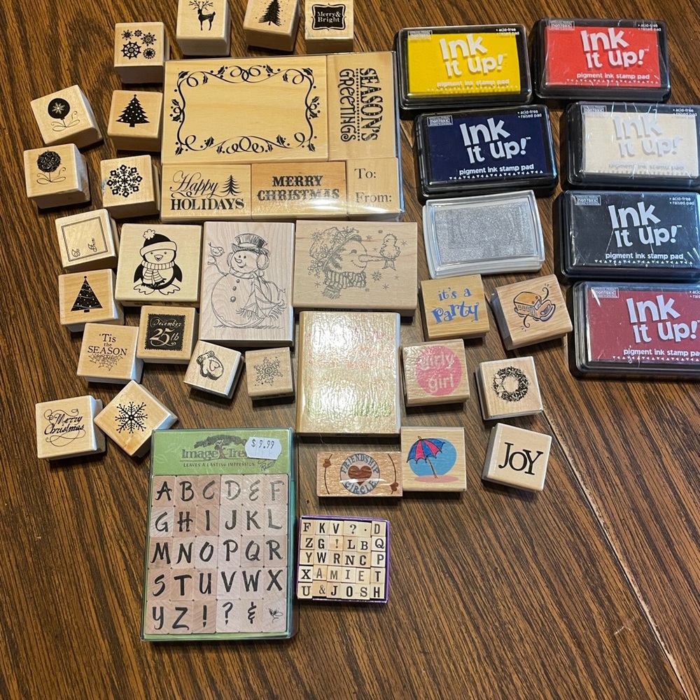 Assorted Rubber Stamps and Ink Pads Set